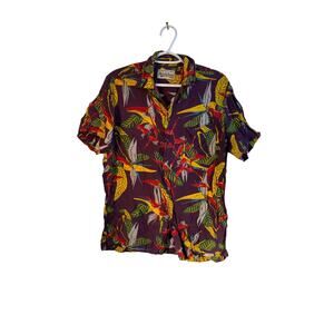 The Guilty Parties HAWAIIAN SHIRT Birds of Paradise  L Rayon Purple  Floral